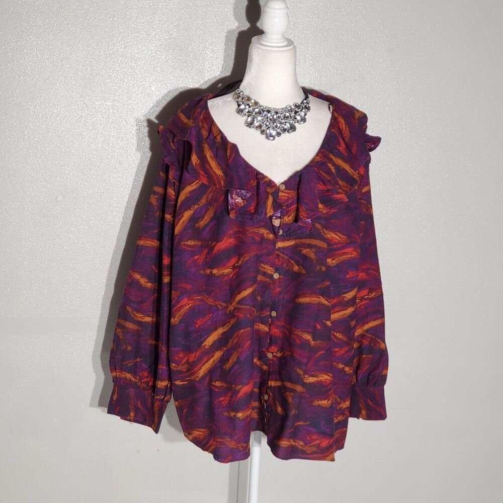 TERRA & SKY BLOUSE PURPLE LONG SLEEVE COTTON/RAYON SIZE 4X